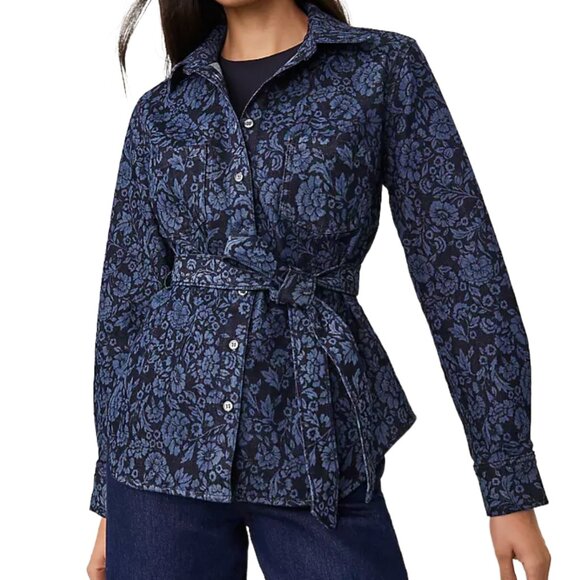 NWT - Ann Taylor Petite Denim Floral Flared Shirt – Size MP - Picture 3 of 16